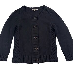 CALVIN KLEIN Women Small Buttonfront Knit Sweater 3/4 Sleeve‎ Black Warm Classy
